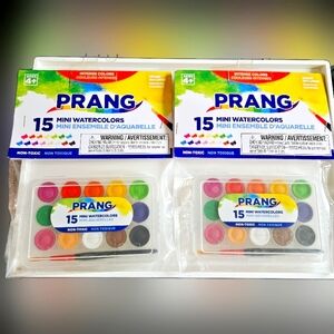 NWT 》2×《 PRANG 15 MINI WATERCOLOR PALETTES w/MINI PAINT BRUSH!